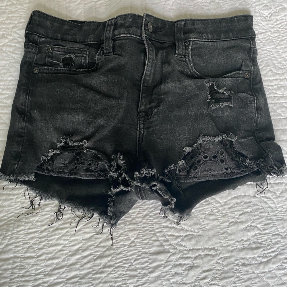 American Eagle Outfitters Black Ripped Jean Shorts